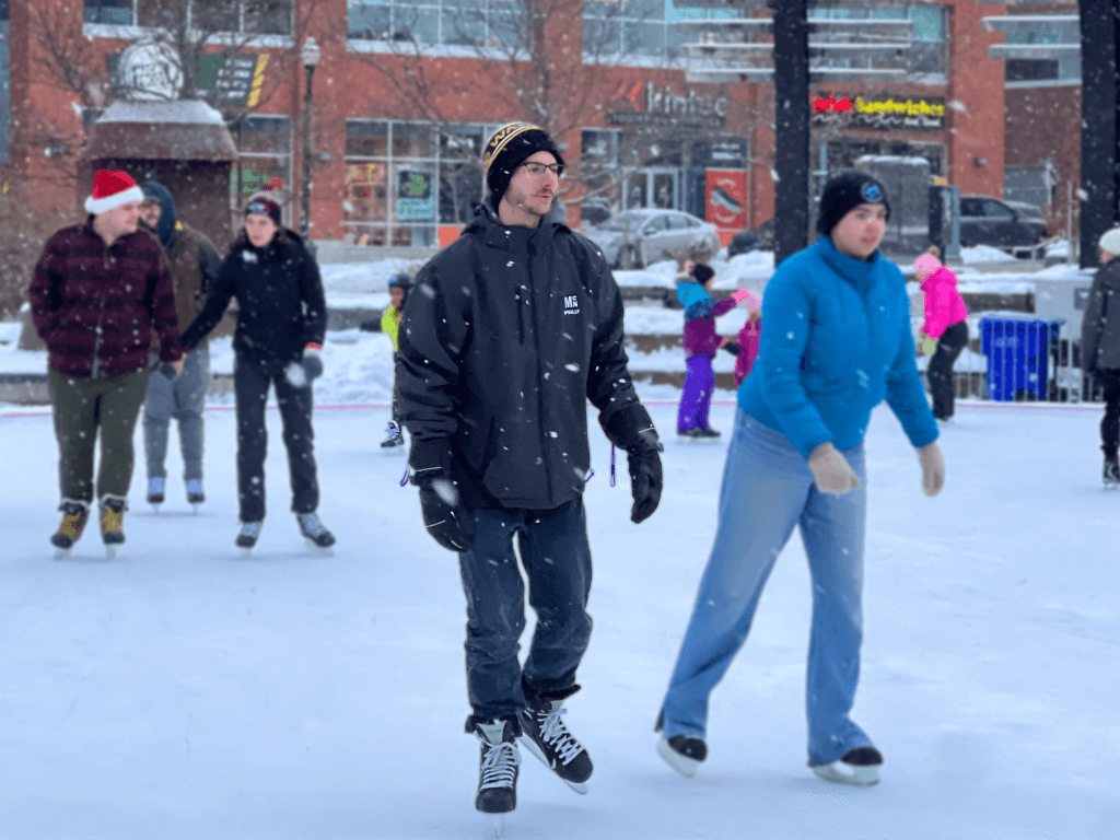 Alex Pereschuk  and three of his friends at Waterloo Public Square rink