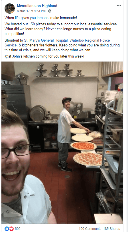 A Facebook post of Ian McMullan making pizza.